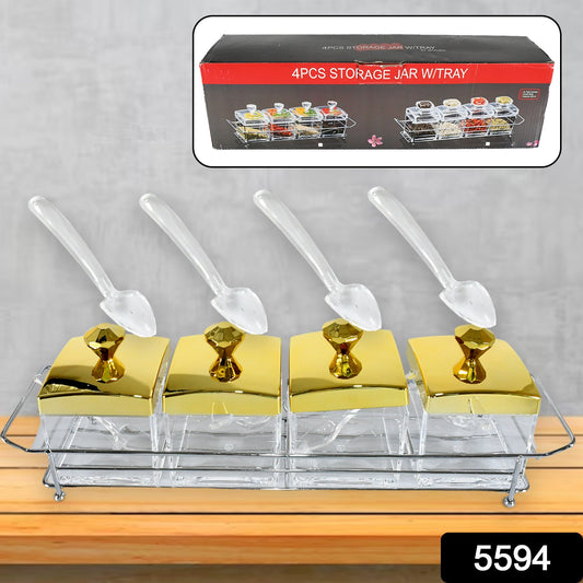 Storage Jar Set with 4 Jars Lids Tray and 4 Spoons for Coffee Tea Sugar Kitchen Use