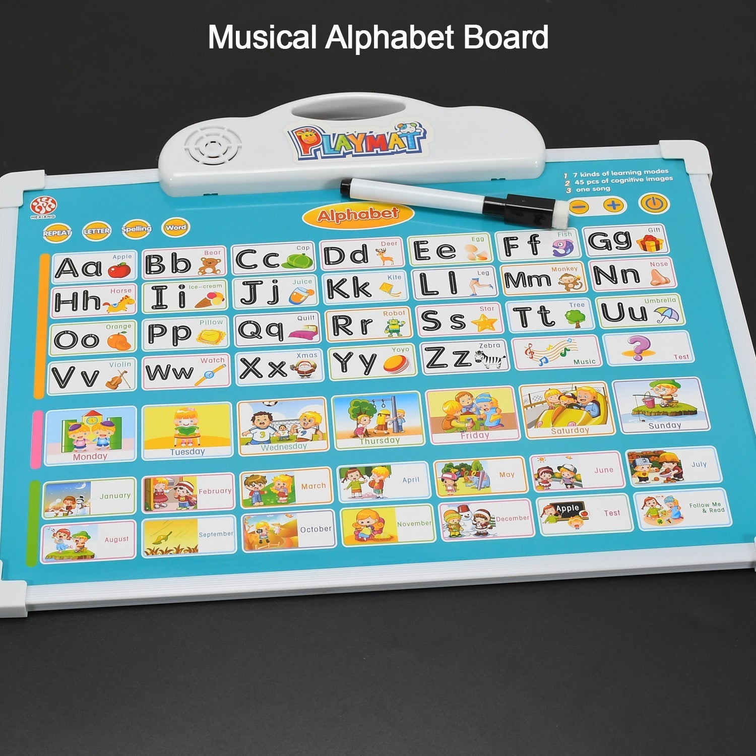 Kids learning pad with MyKartAddas, music, and drawing features