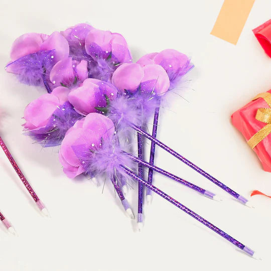 FASHION ROSE FLOWER & STAR DESIGN BALL PEN SMOOTH WRITING ( SET OF 5PC)